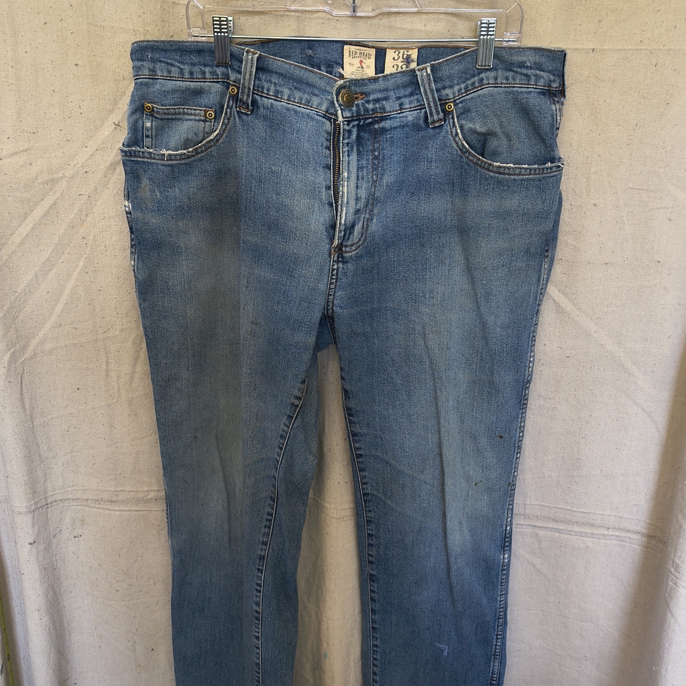 Red Head Men's Size 36x32 Classic Boot Cut Jeans. Minor Fraying And Stains